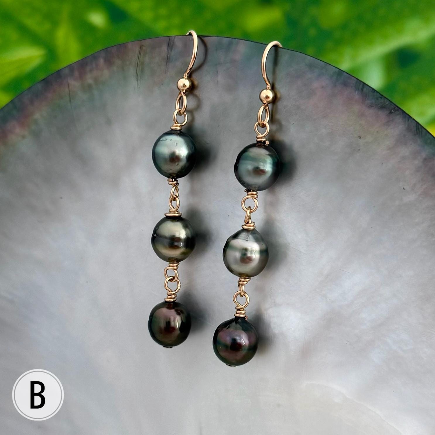 Tahitian Pearl Earrings • Triple Drop Dangle • Gold Filled Jewelry Handmade in Hawaii