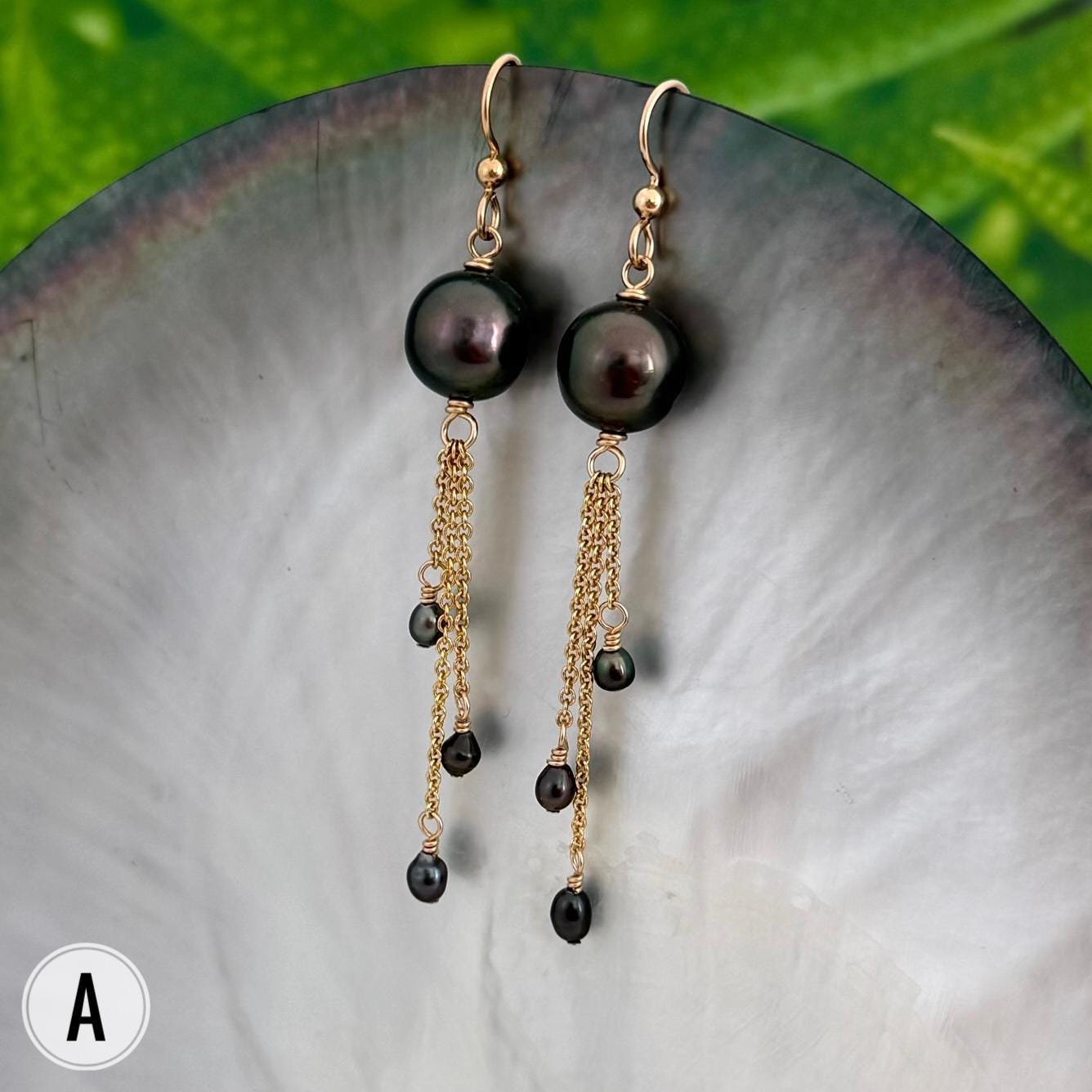 Tahitian Pearl and Keshis Dangle Earrings: 14k Gold filled