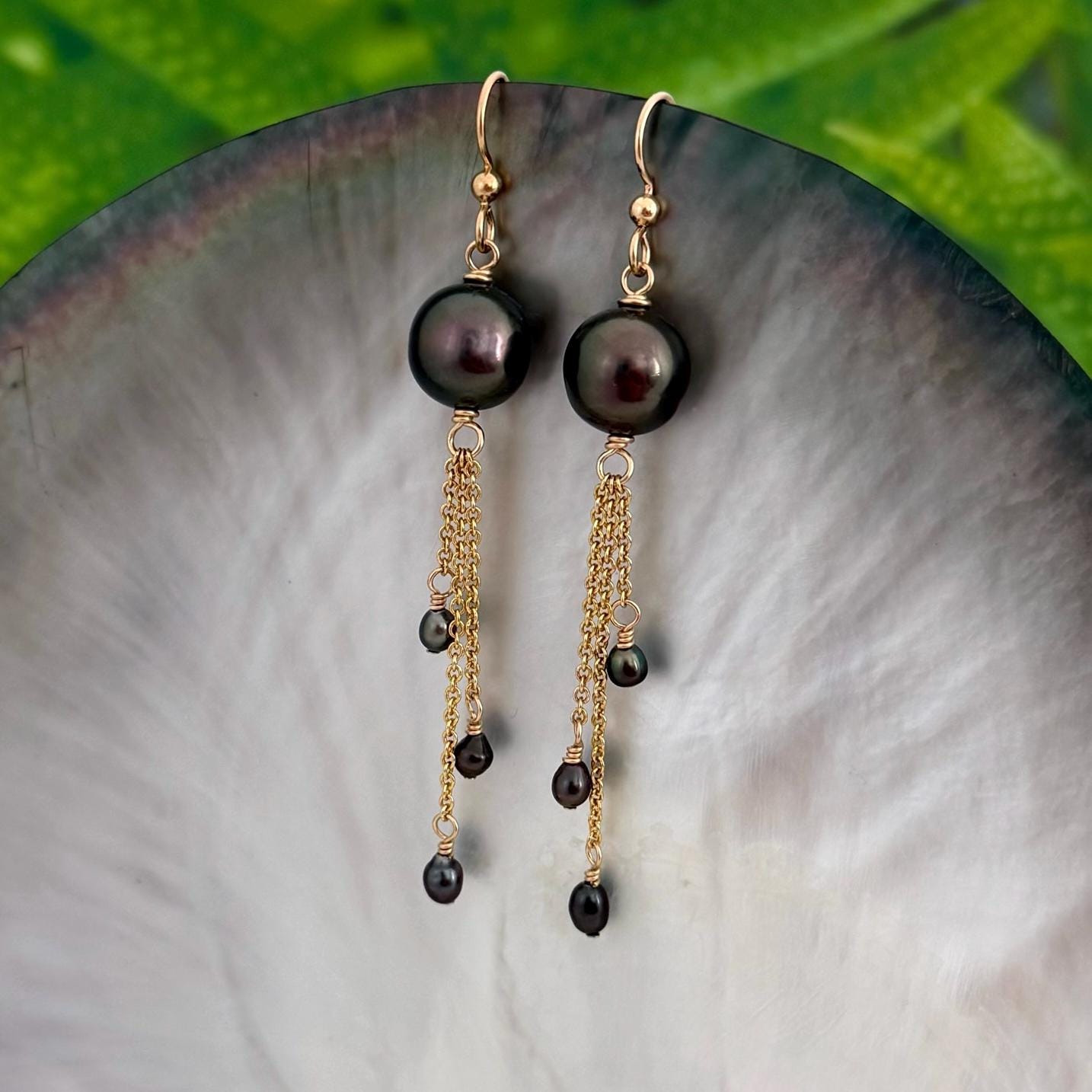 Tahitian Pearl and Keshis Dangle Earrings: 14k Gold filled
