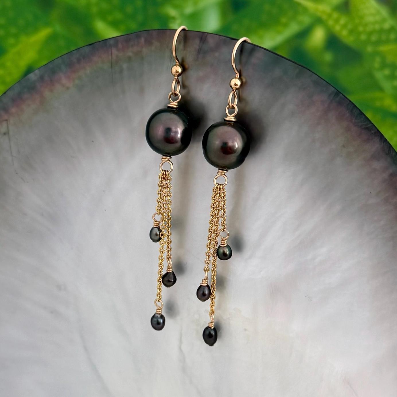 Tahitian Pearl and Keshis Dangle Earrings: 14k Gold filled