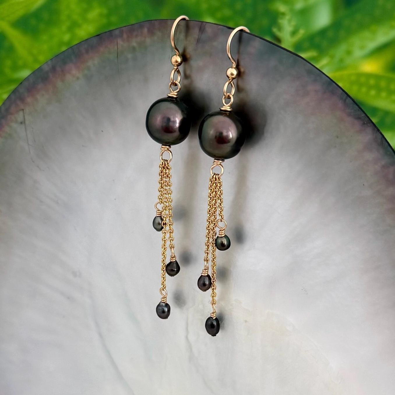 Tahitian Pearl and Keshis Dangle Earrings: 14k Gold filled