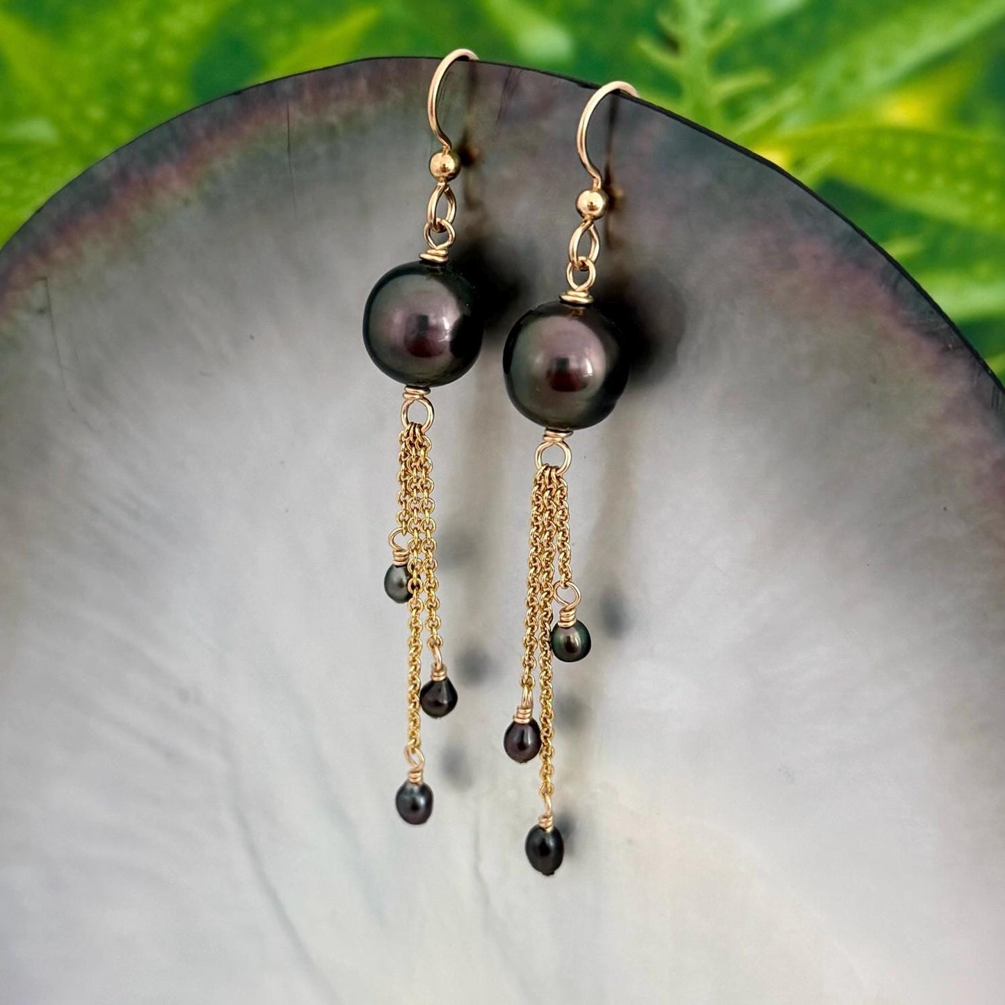 tahitian pearl and keshi dangle earrings in gold filled