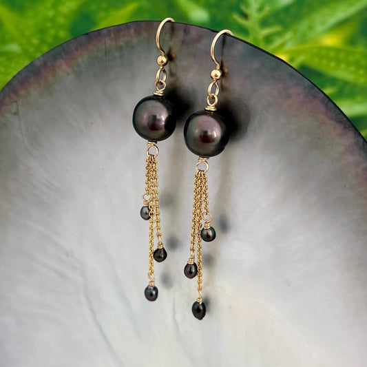 tahitian pearl and keshi dangle earrings in gold filled