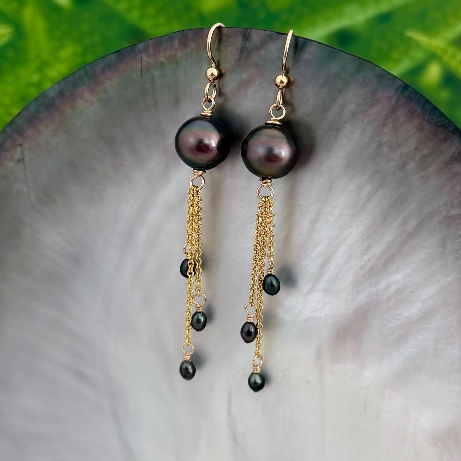 Tahitian Pearl and Keshis Dangle Earrings: 14k Gold filled
