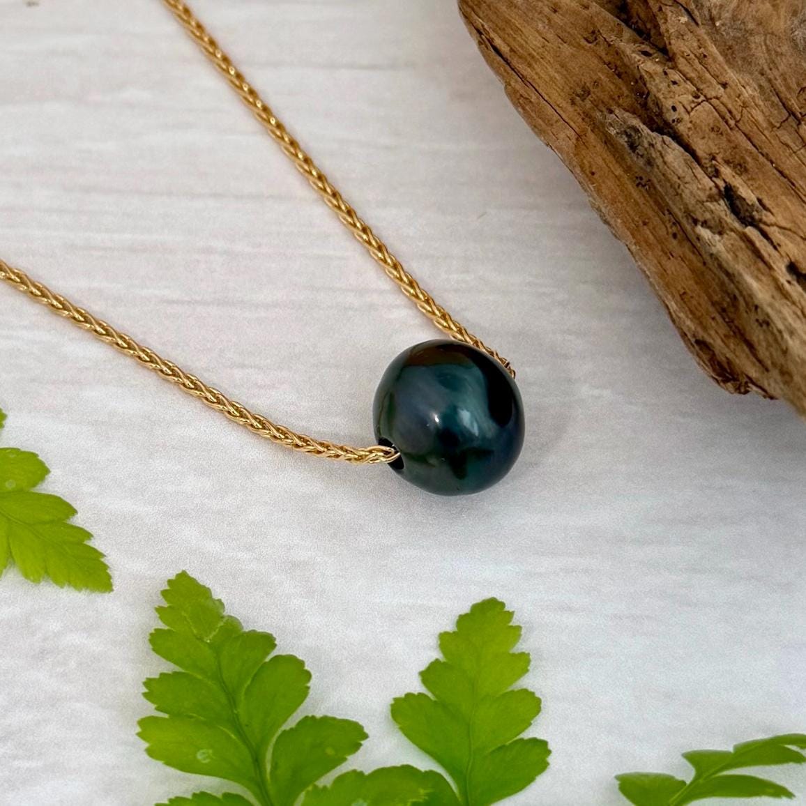 Tahitian pearl floating necklace • sliding • slider • Big XL 13.8mm