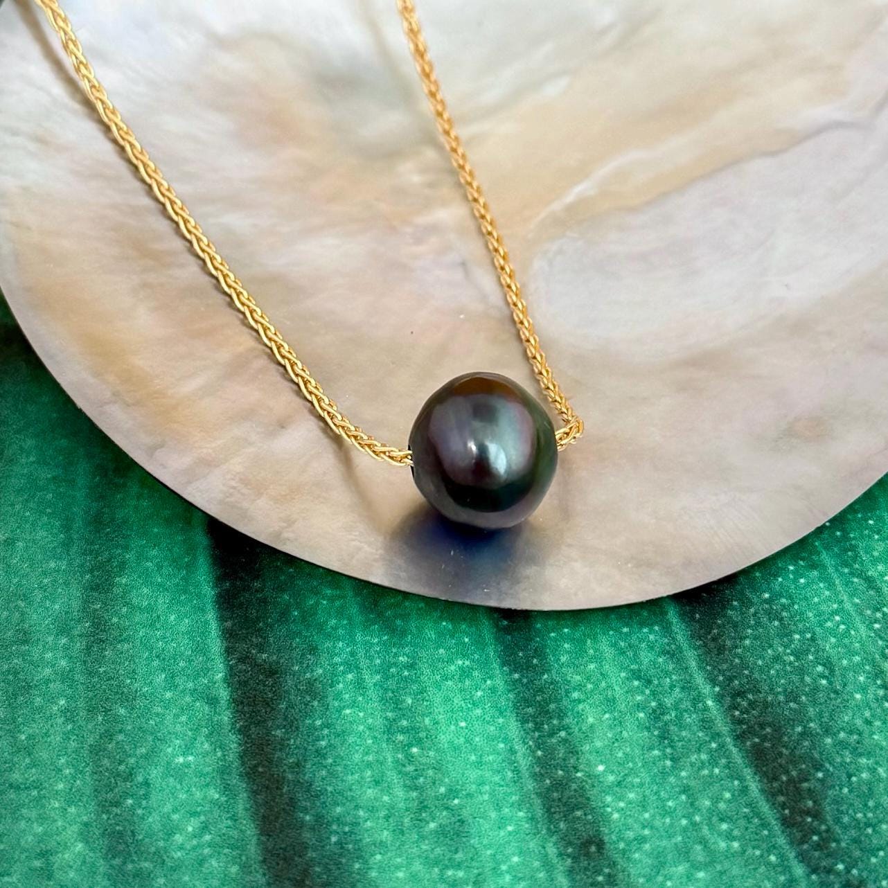 Tahitian pearl floating necklace • sliding • slider • Big XL 13.8mm