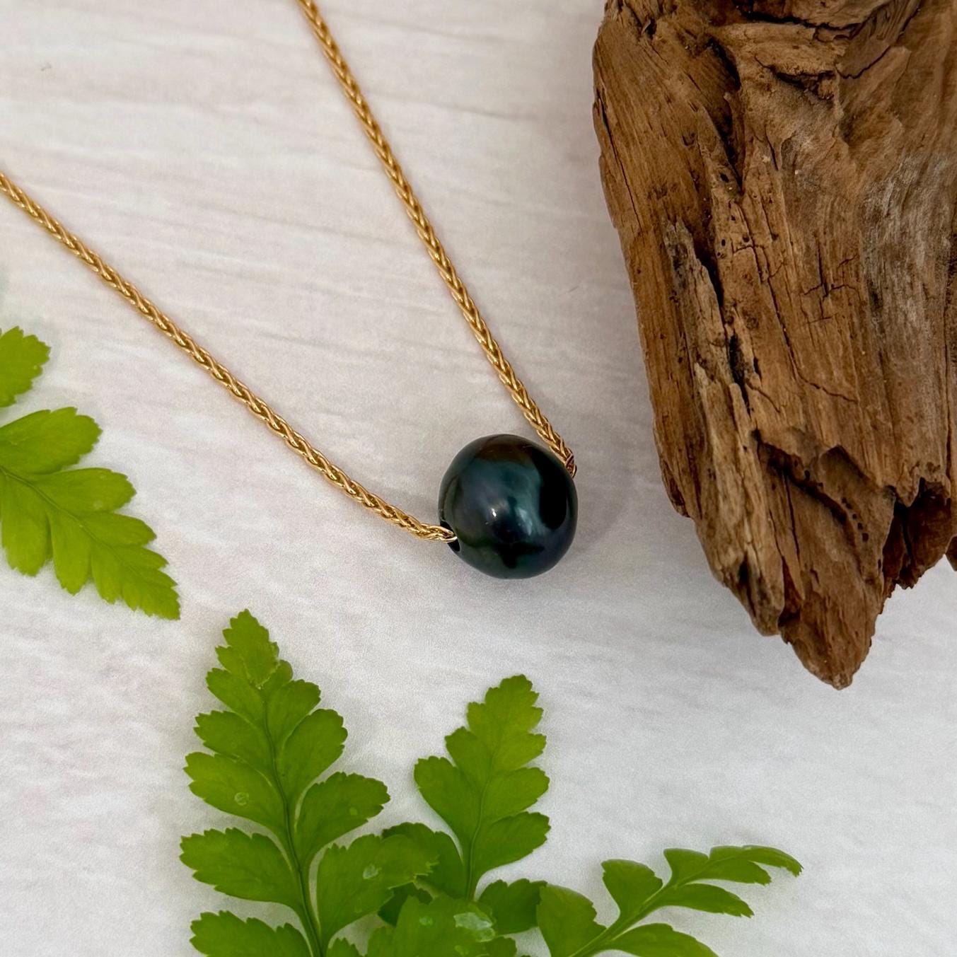 Tahitian pearl floating necklace • sliding • slider • Big XL 13.8mm