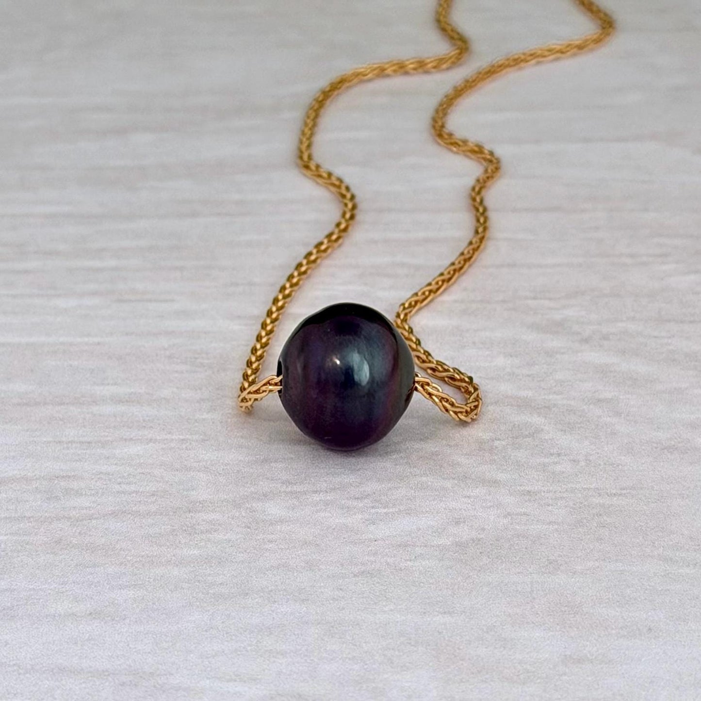 Tahitian pearl floating necklace • sliding • slider • Big XL 13.8mm