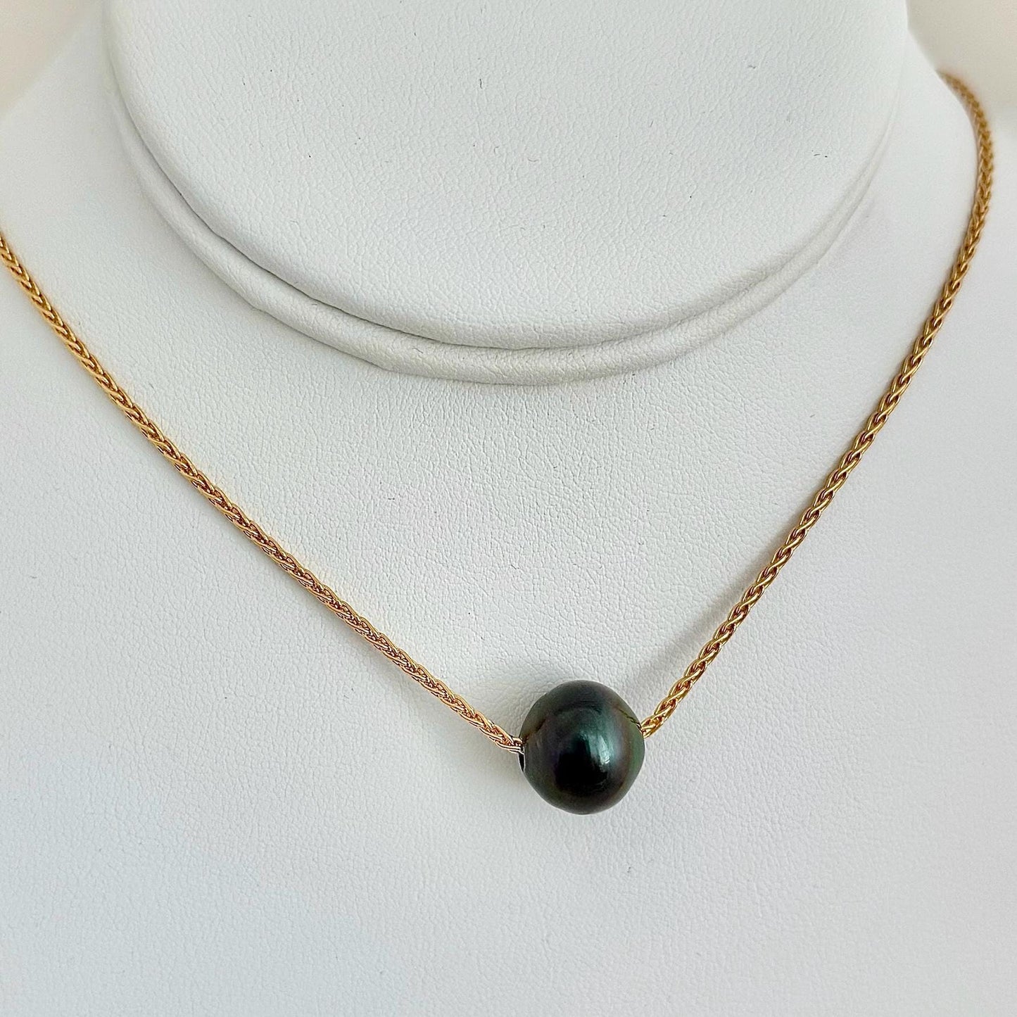 Tahitian pearl floating necklace • sliding • slider • Big XL 13.8mm