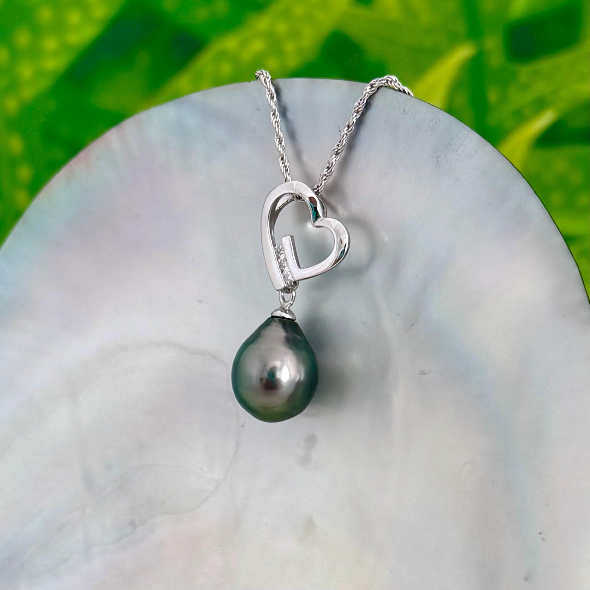 Tahitian Pearl Heart Necklace: Sterling Silver , CZ Accent pendant