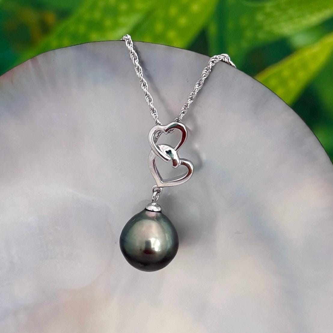 Tahitian Pearl Heart Necklace: Sterling silver pendant