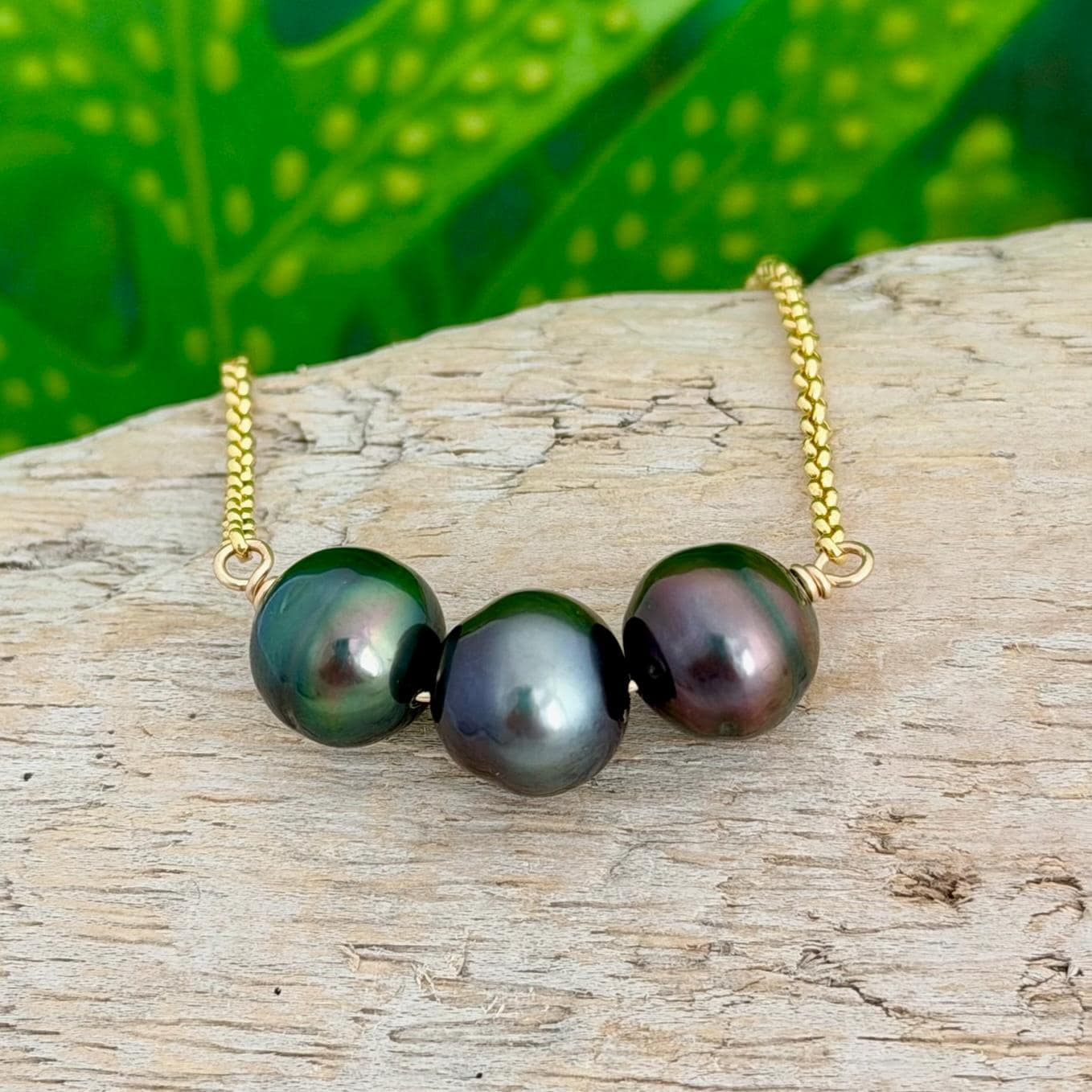 Tahitian pearl necklace 11mm+ multicolor — Purple Blue Pink Green color • Gold filled • Luxury jewelry