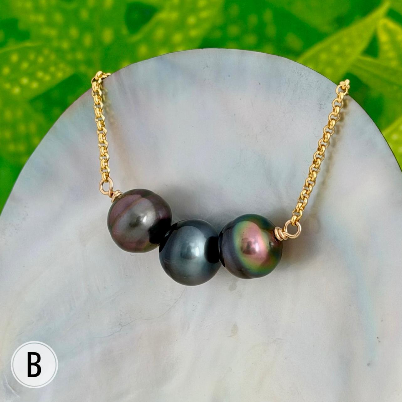 Tahitian pearl necklace 11mm+ multicolor — Purple Blue Pink Green color • Gold filled • Luxury jewelry