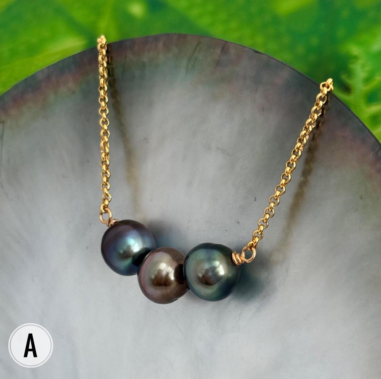 Tahitian pearl necklace 11mm+ multicolor — Purple Blue Pink Green color • Gold filled • Luxury jewelry