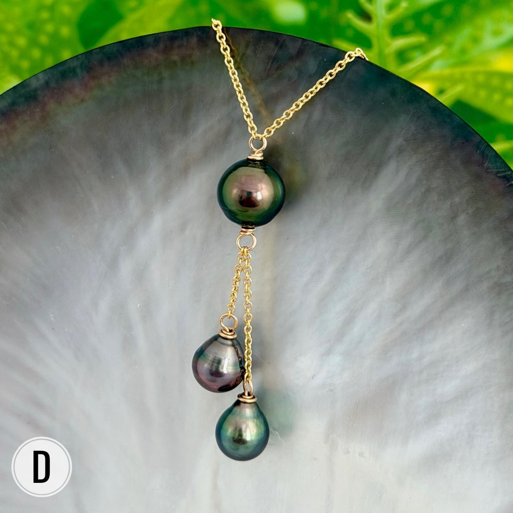 Multicolor Triple dangle Tahitian pearl necklace • Gold filled jewelry