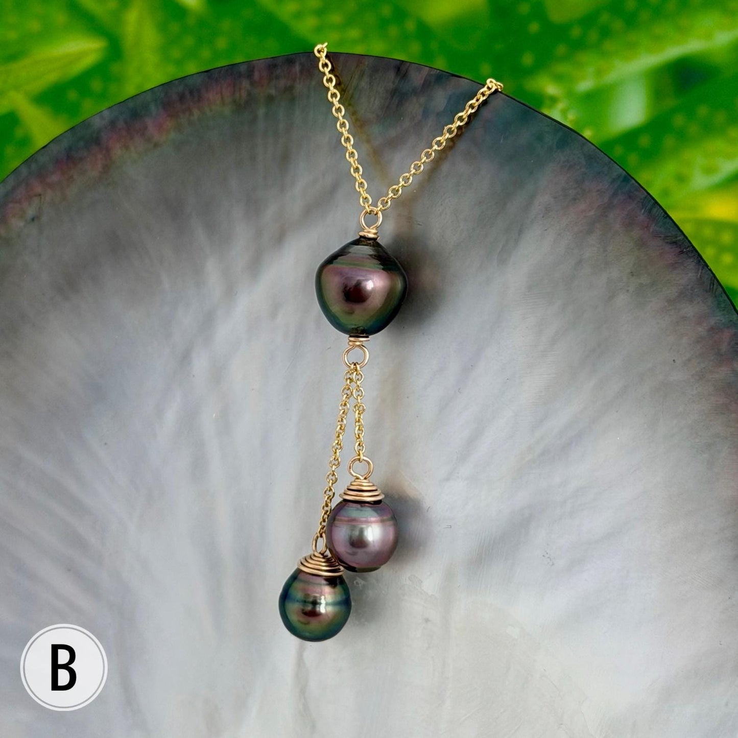 Multicolor Triple dangle Tahitian pearl necklace • Gold filled jewelry