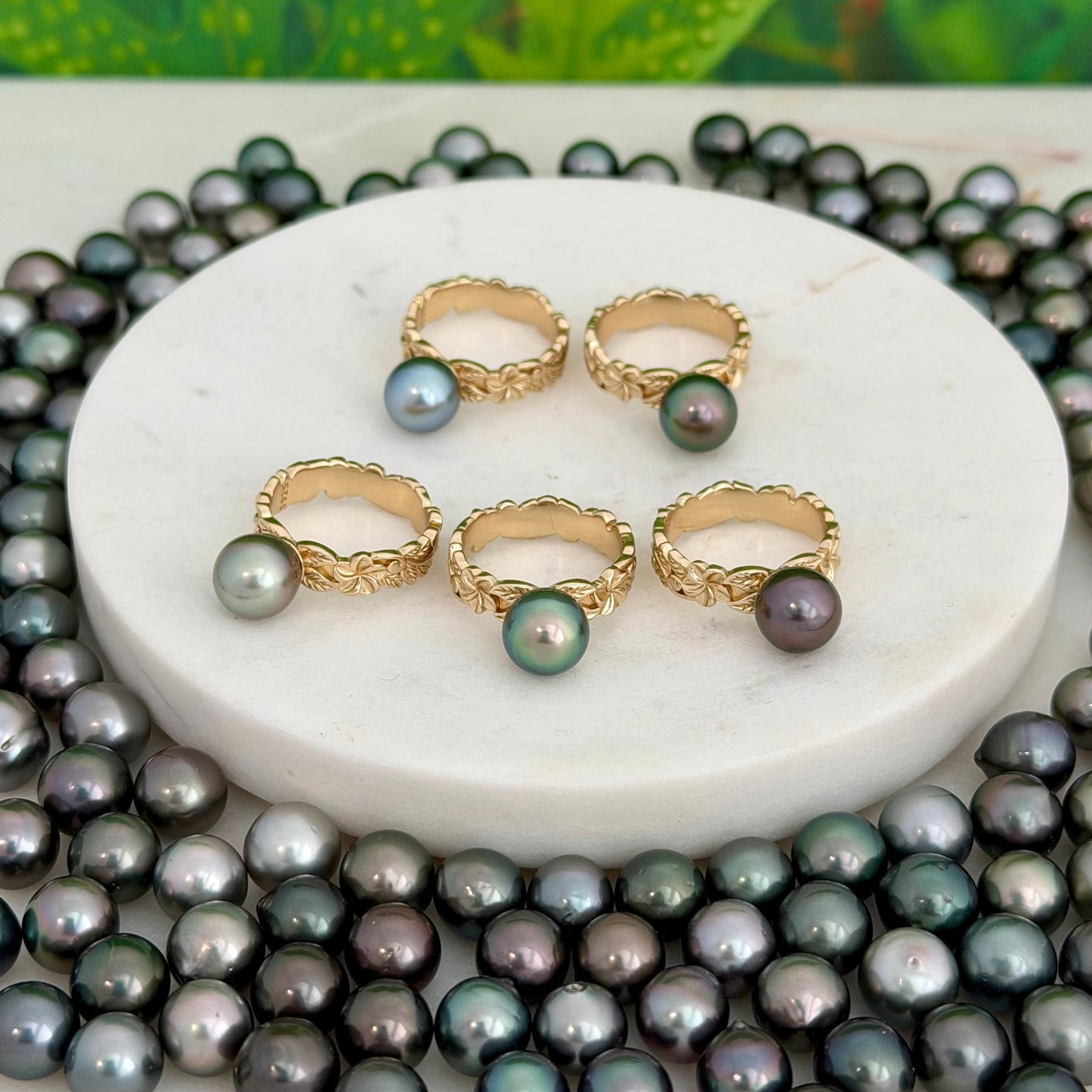 Tahitian Pearl Ring • Heirloom Design • CHOOSE YOUR PEARL • Hawaiian flower