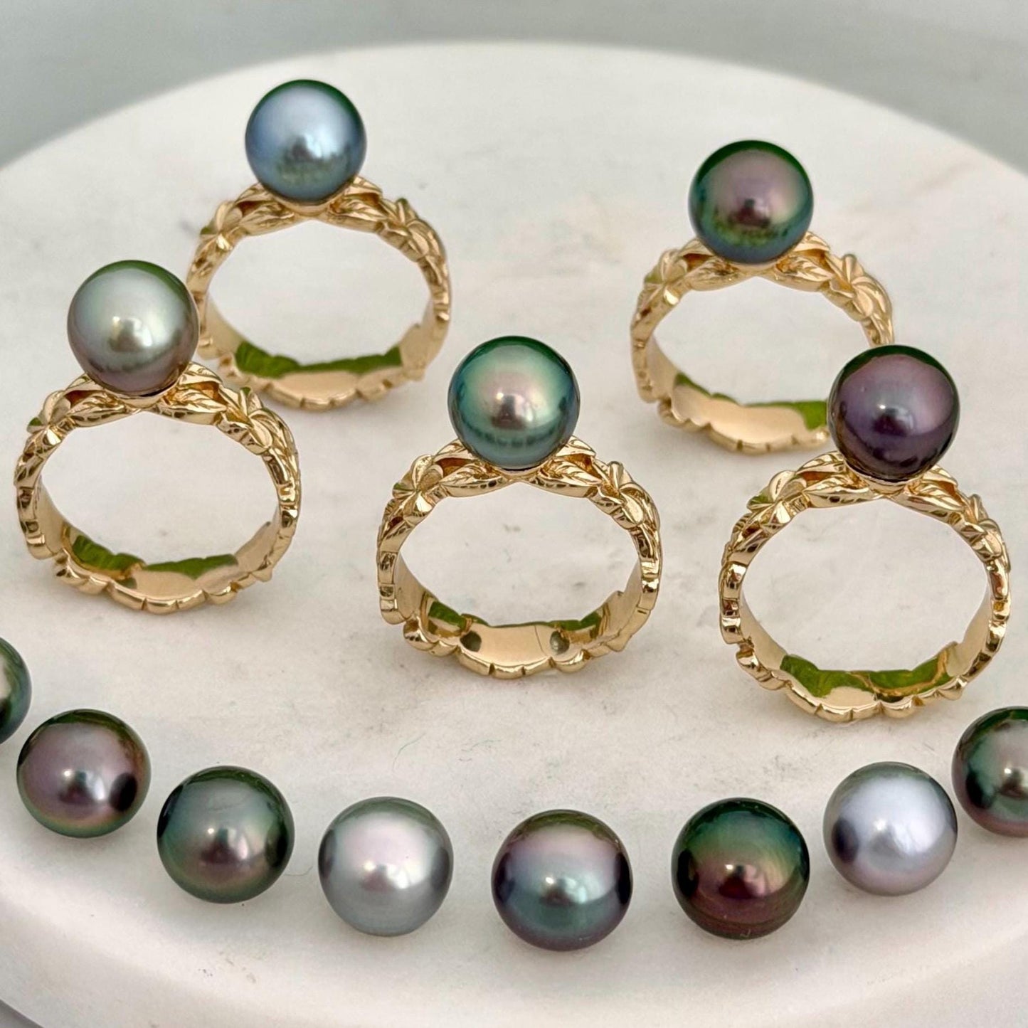 Tahitian pearl heirloom plumeria ring in gold vermeil