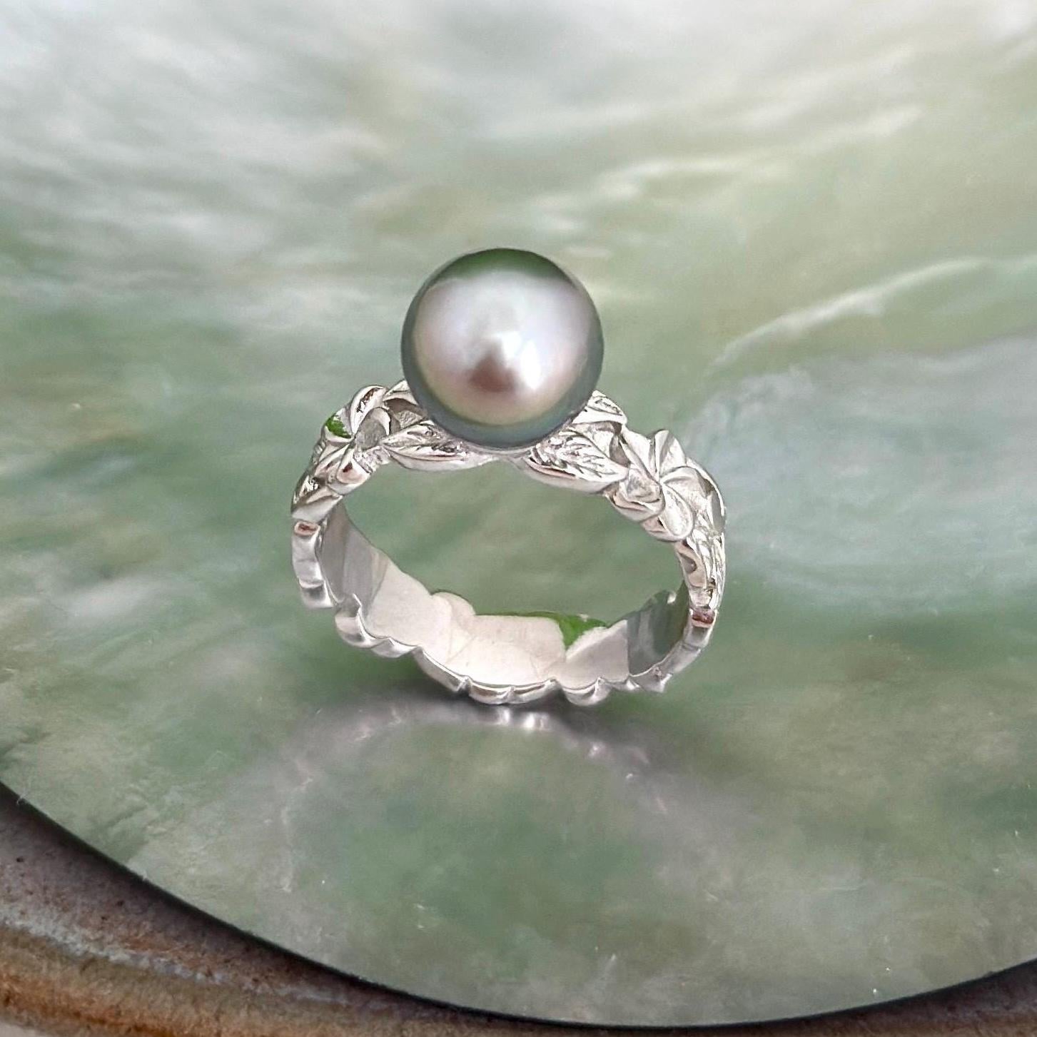 Tahitian Pearl Ring • Heirloom Design • CHOOSE YOUR PEARL • Hawaiian flower