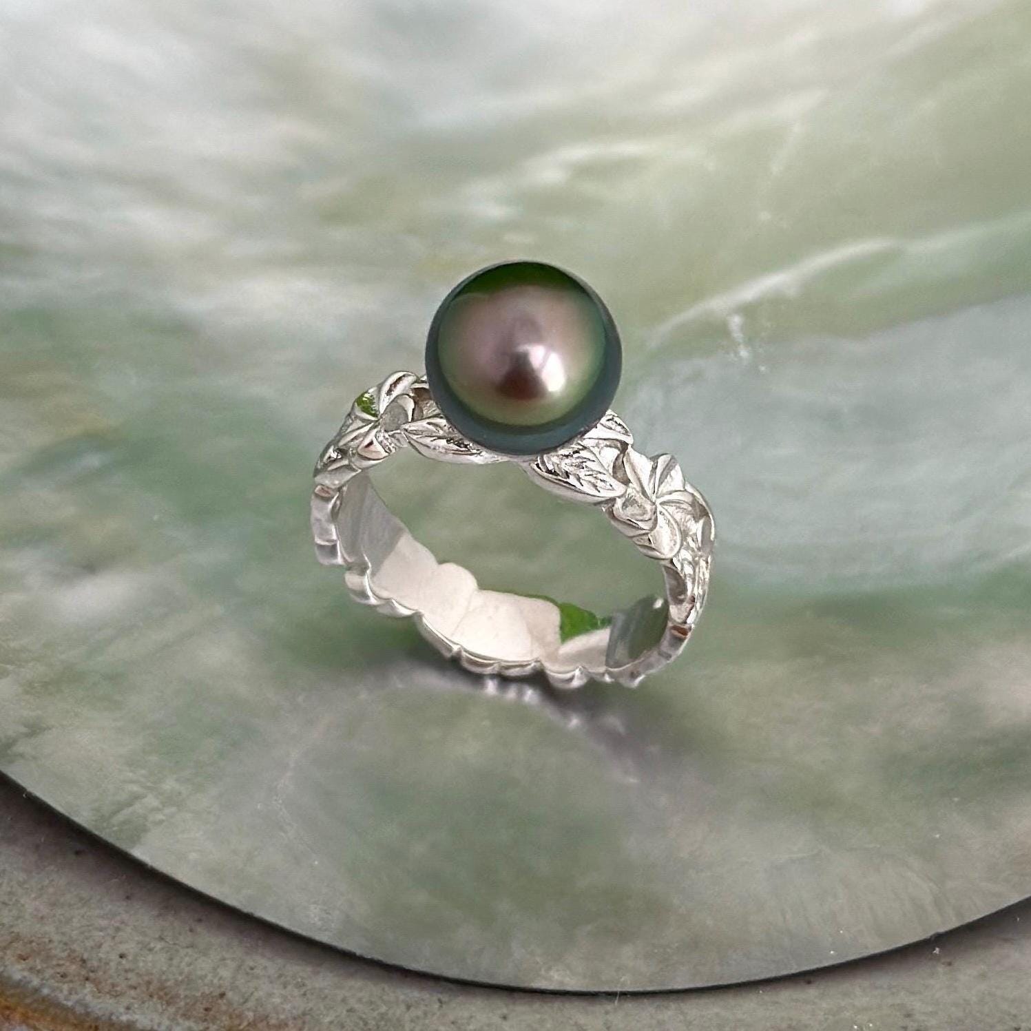 Tahitian Pearl Ring • Heirloom Design • CHOOSE YOUR PEARL • Hawaiian flower