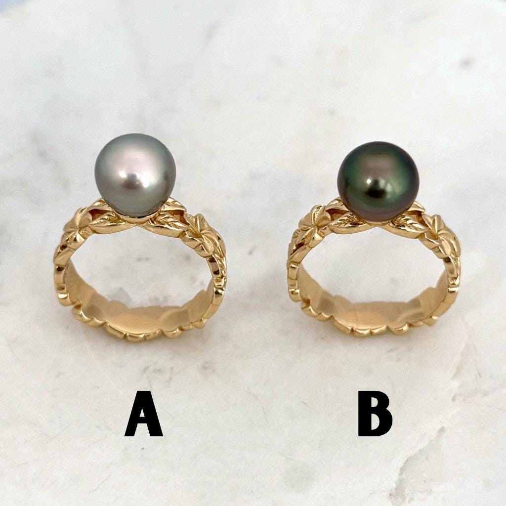 Tahitian Pearl Ring • Heirloom Design • CHOOSE YOUR PEARL • Hawaiian flower