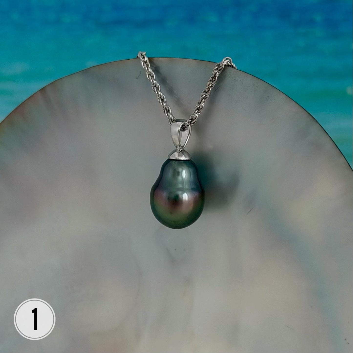 Tahitian Black Pearl Pendant: Sterling Silver Rhodium Plated Bail