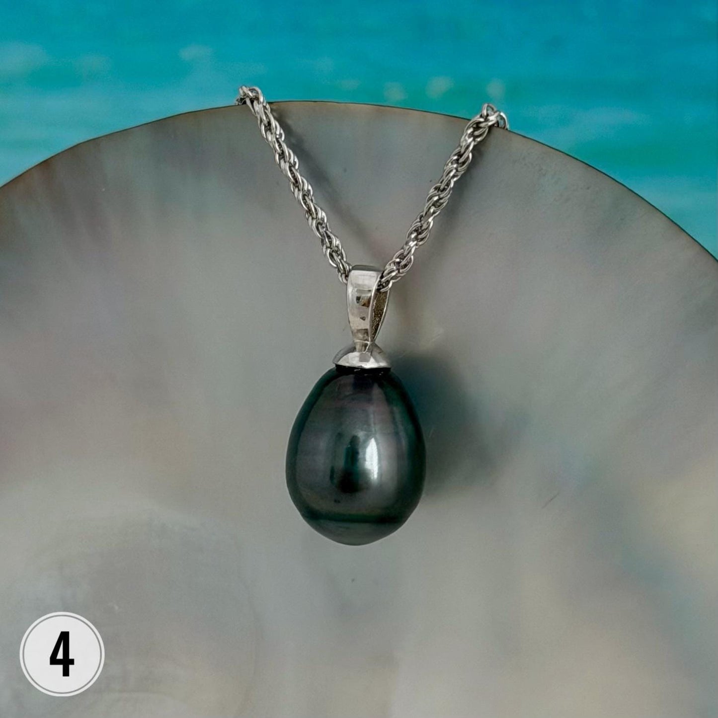 Tahitian Black Pearl Pendant: Sterling Silver Rhodium Plated Bail
