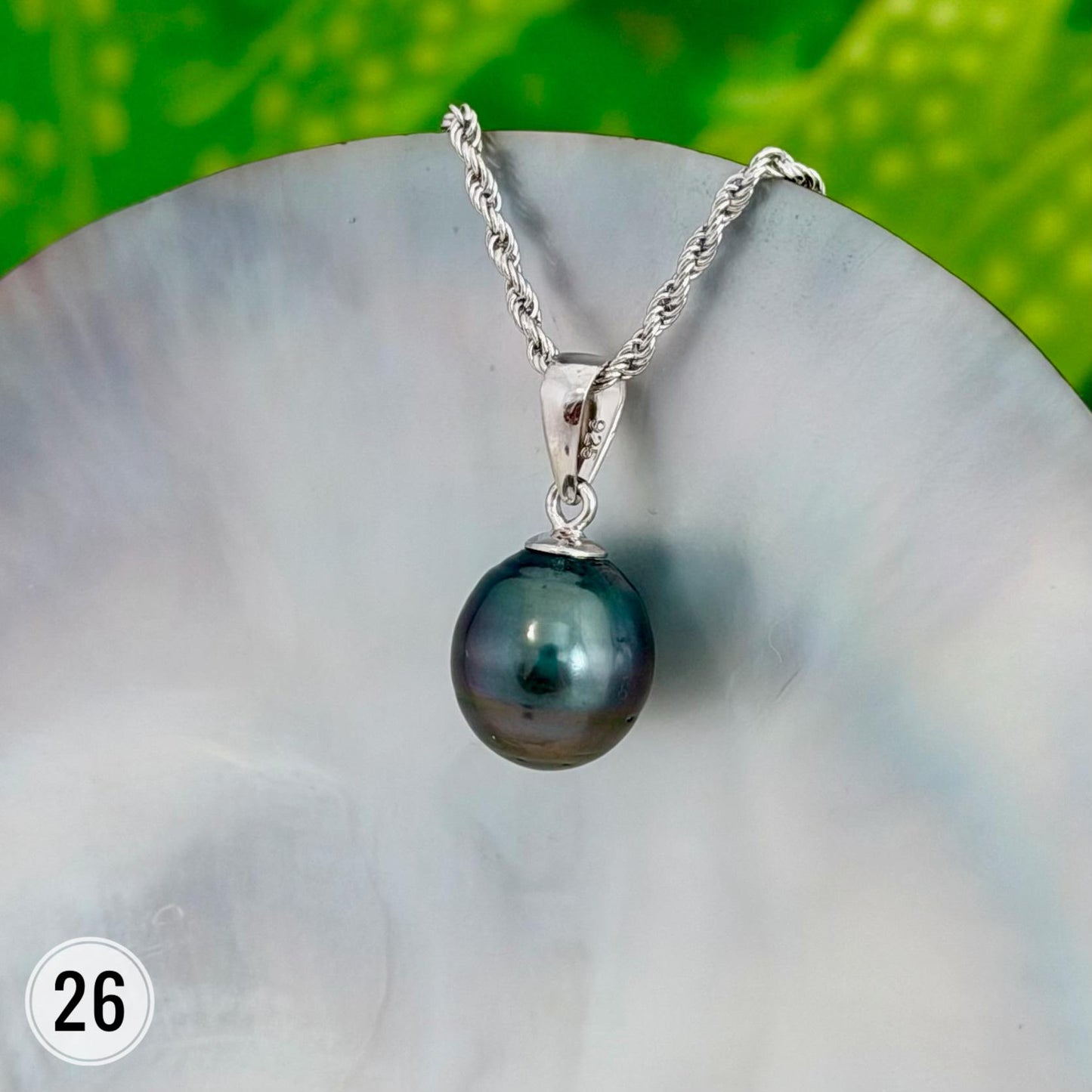 DOORBUSTER Tahitian Black Pearl Pendant: Sterling Silver Rhodium Plated Bail