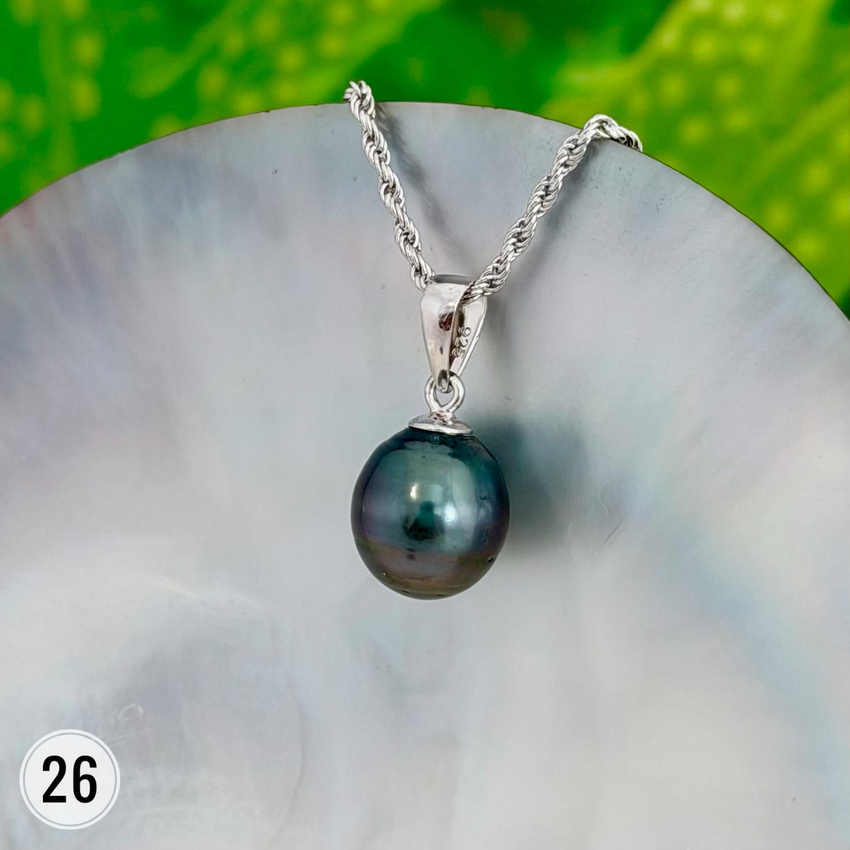 DOORBUSTER Tahitian Black Pearl Pendant: Sterling Silver Rhodium Plated Bail