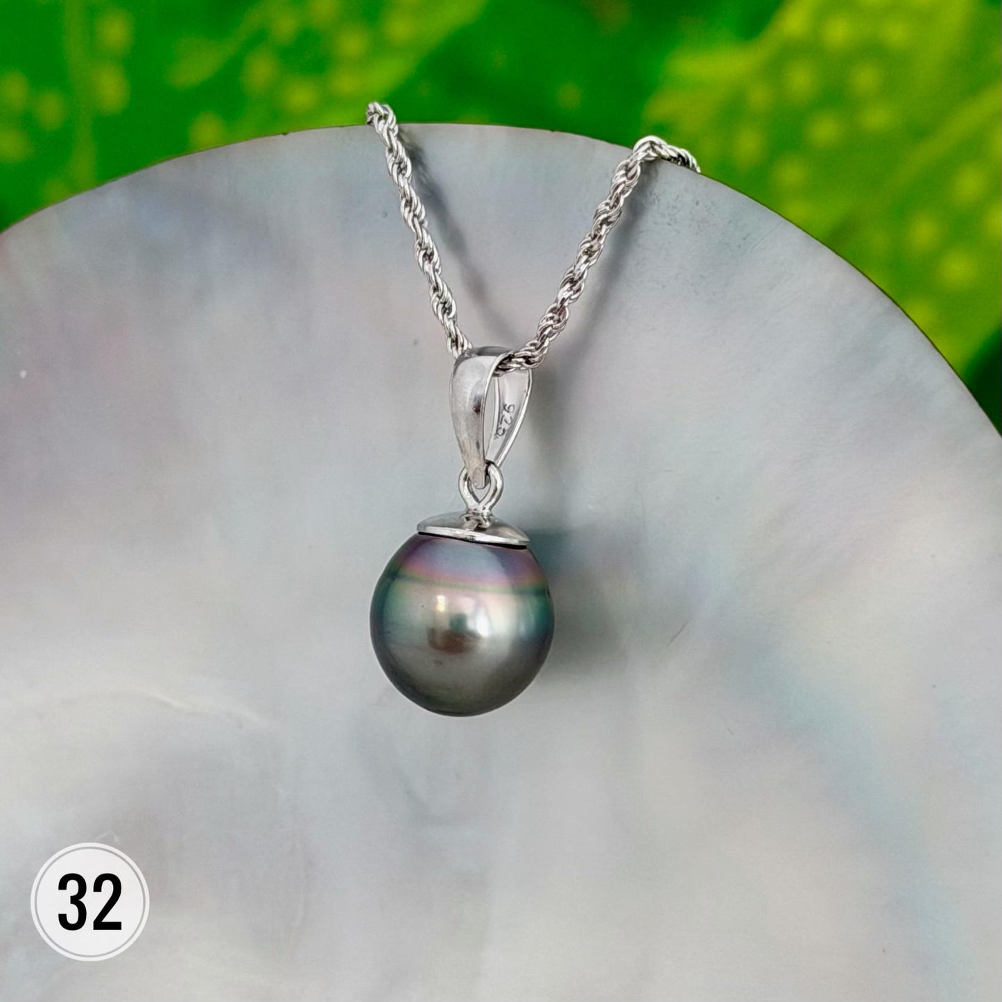 DOORBUSTER Tahitian Black Pearl Pendant: Sterling Silver Rhodium Plated Bail