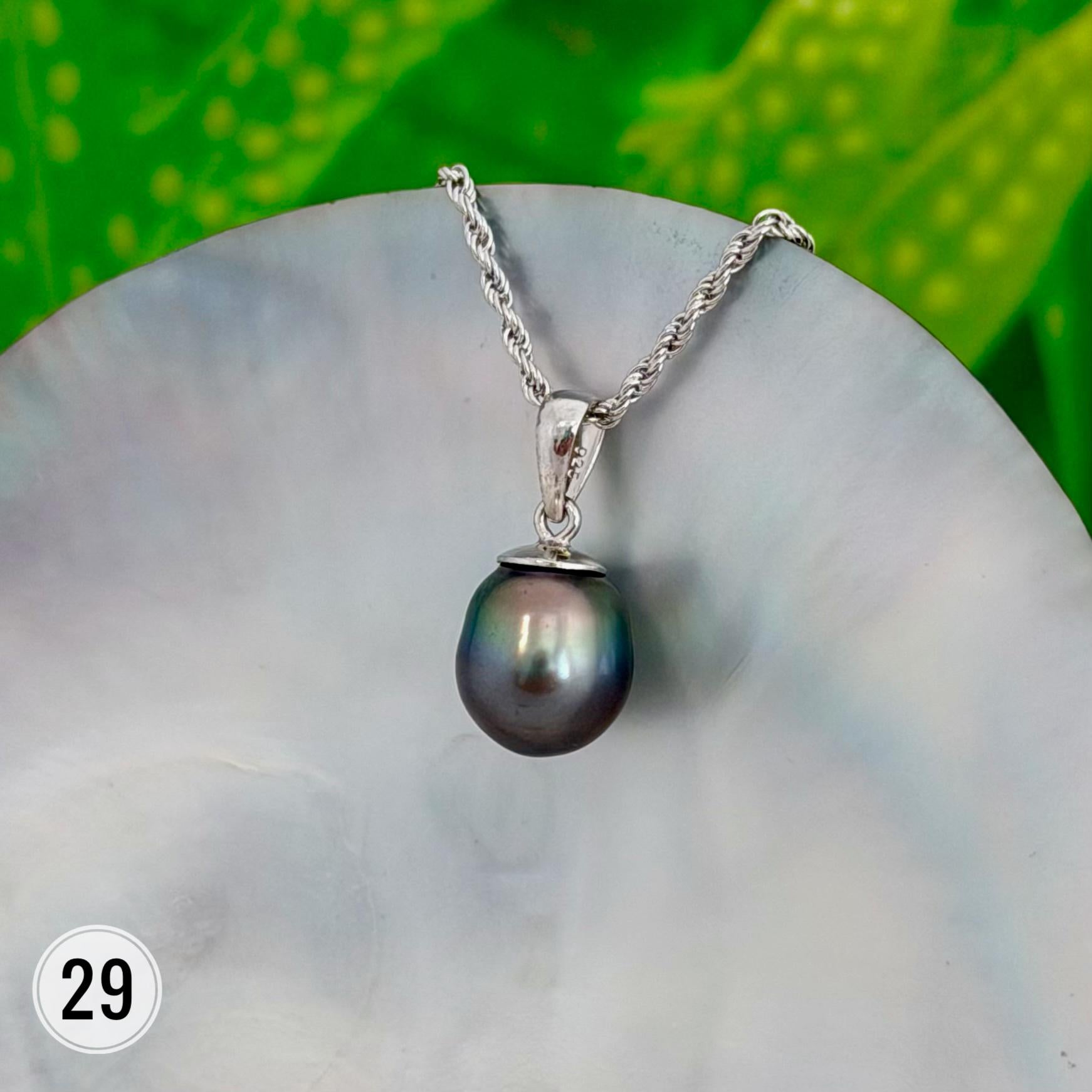 DOORBUSTER Tahitian Black Pearl Pendant: Sterling Silver Rhodium Plated Bail