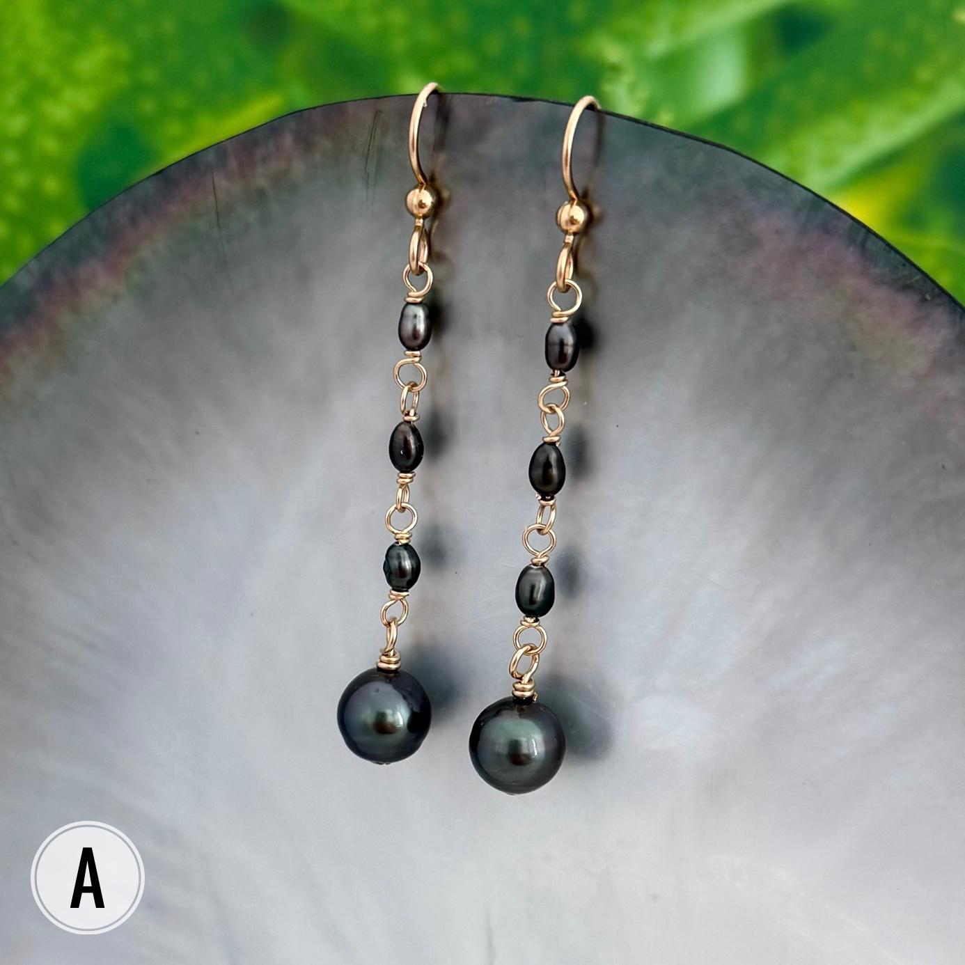 Tahitian keshi pearl earrings: Gold filled dangle earrings