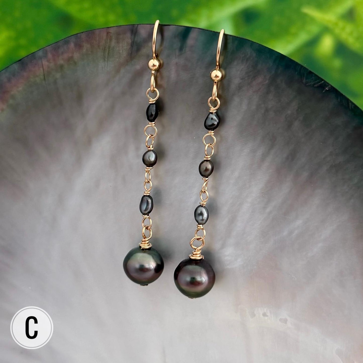 Tahitian keshi pearl earrings: Gold filled dangle earrings