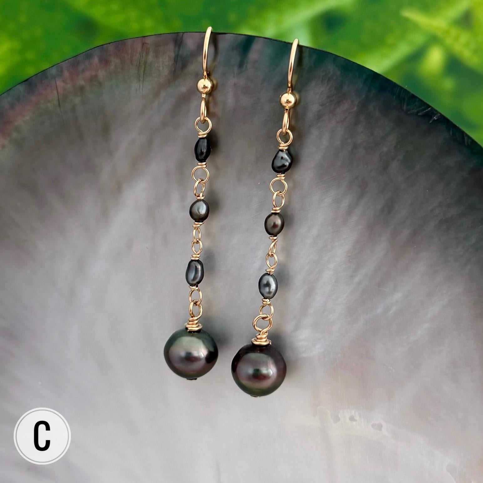 Tahitian keshi pearl earrings: Gold filled dangle earrings