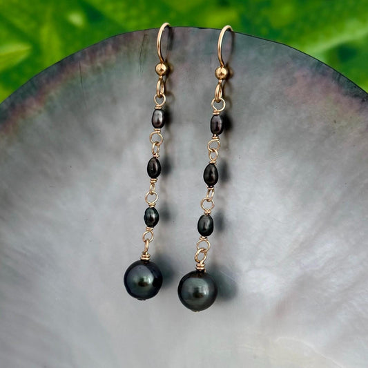 Tahitian pearl and keshi dangle earrings in 14k Gold filled