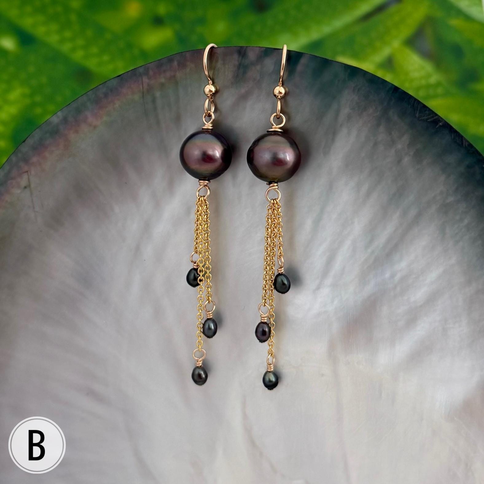 Tahitian Pearl and Keshis Dangle Earrings: 14k Gold filled
