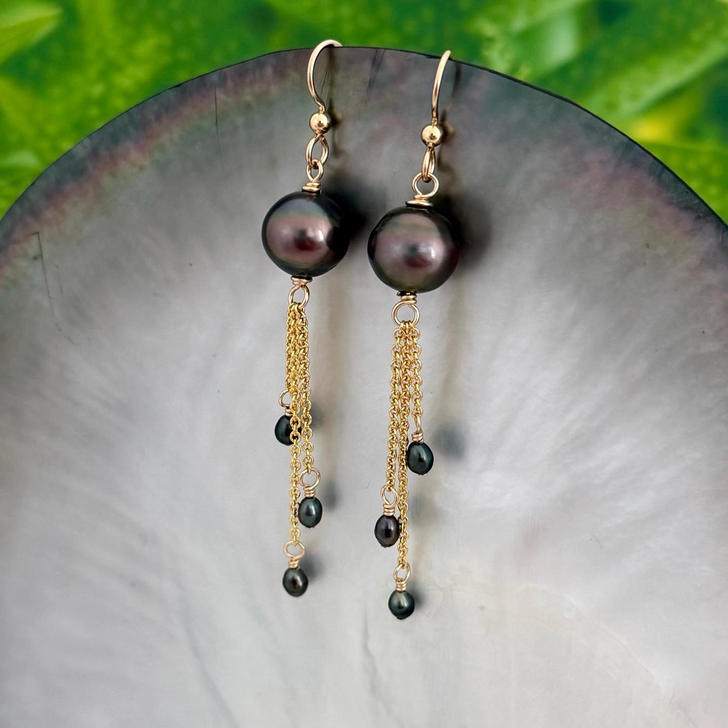 Tahitian Pearl and Keshis Dangle Earrings: 14k Gold filled