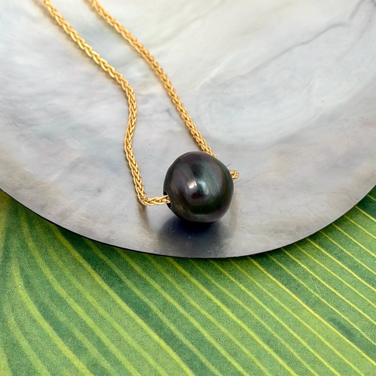 Tahitian pearl floating necklace • sliding • slider • Big XL 13.8mm