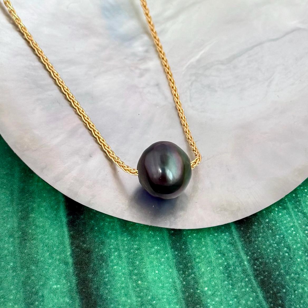 Tahitian pearl floating necklace • sliding • slider • Big XL 13.8mm