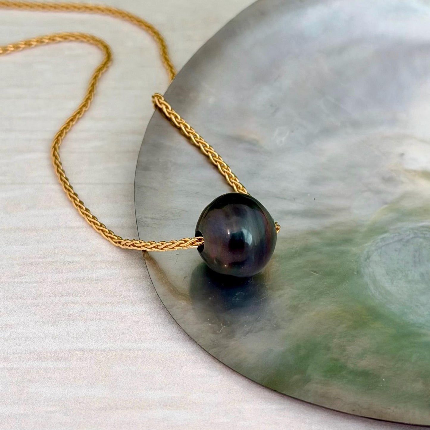 Tahitian pearl floating necklace • sliding • slider • Big XL 13.8mm