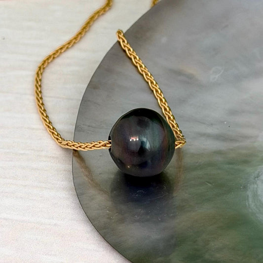 Tahitian pearl floating necklace • sliding • slider • Big XL 13.8mm
