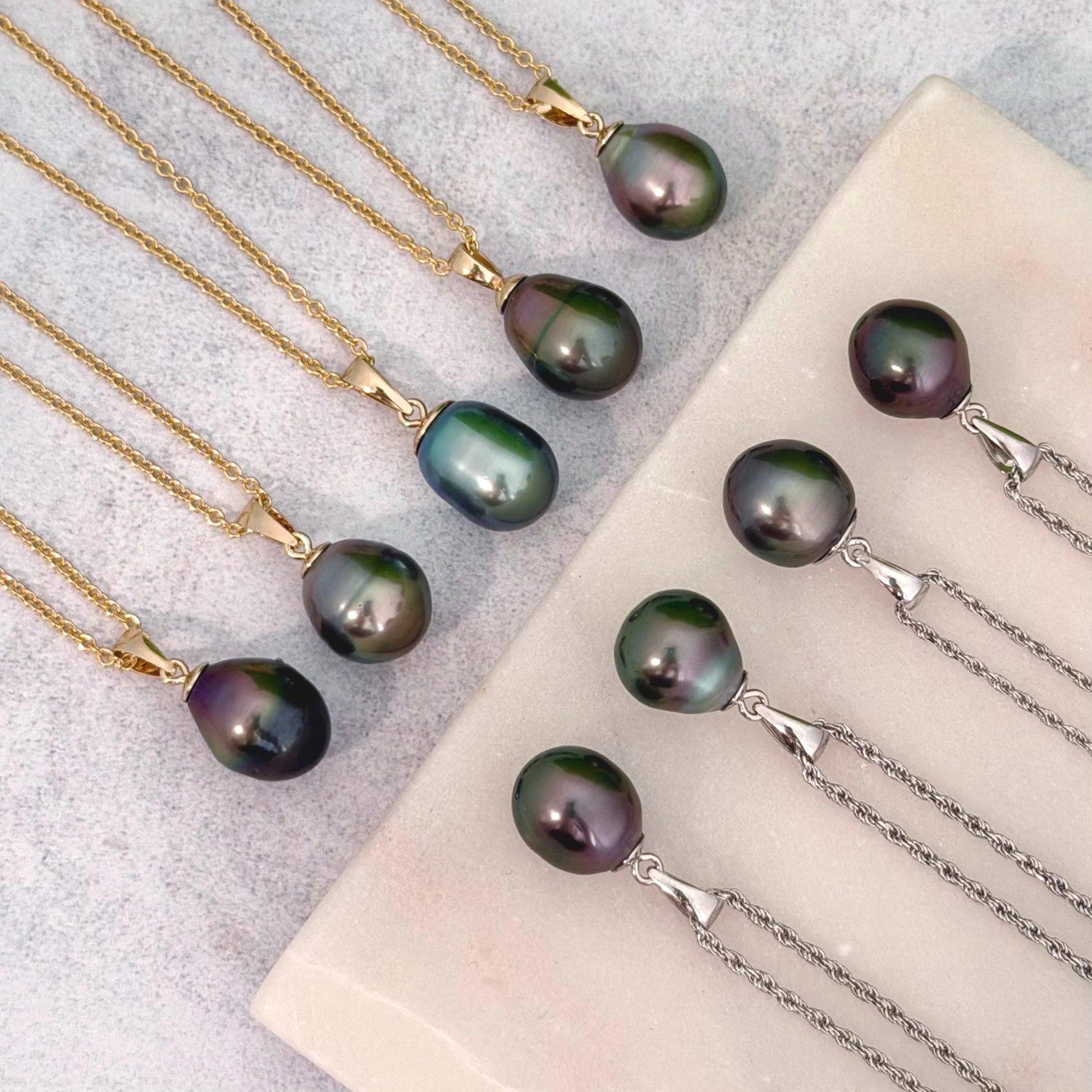 Tahitian Black Pearl Pendant: Gold and Sterling silver • Minimalist jewelry
