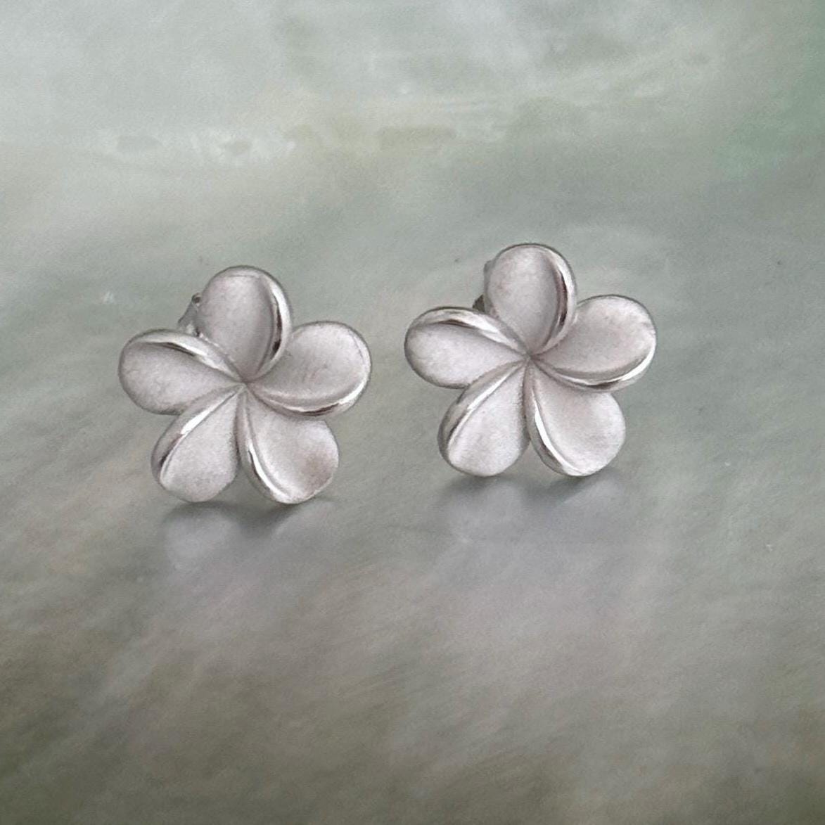 Plumeria Frangipani Flower Stud Earrings • hawaiian silver earrings • hawaii gold and silver jewelry Tropical flower