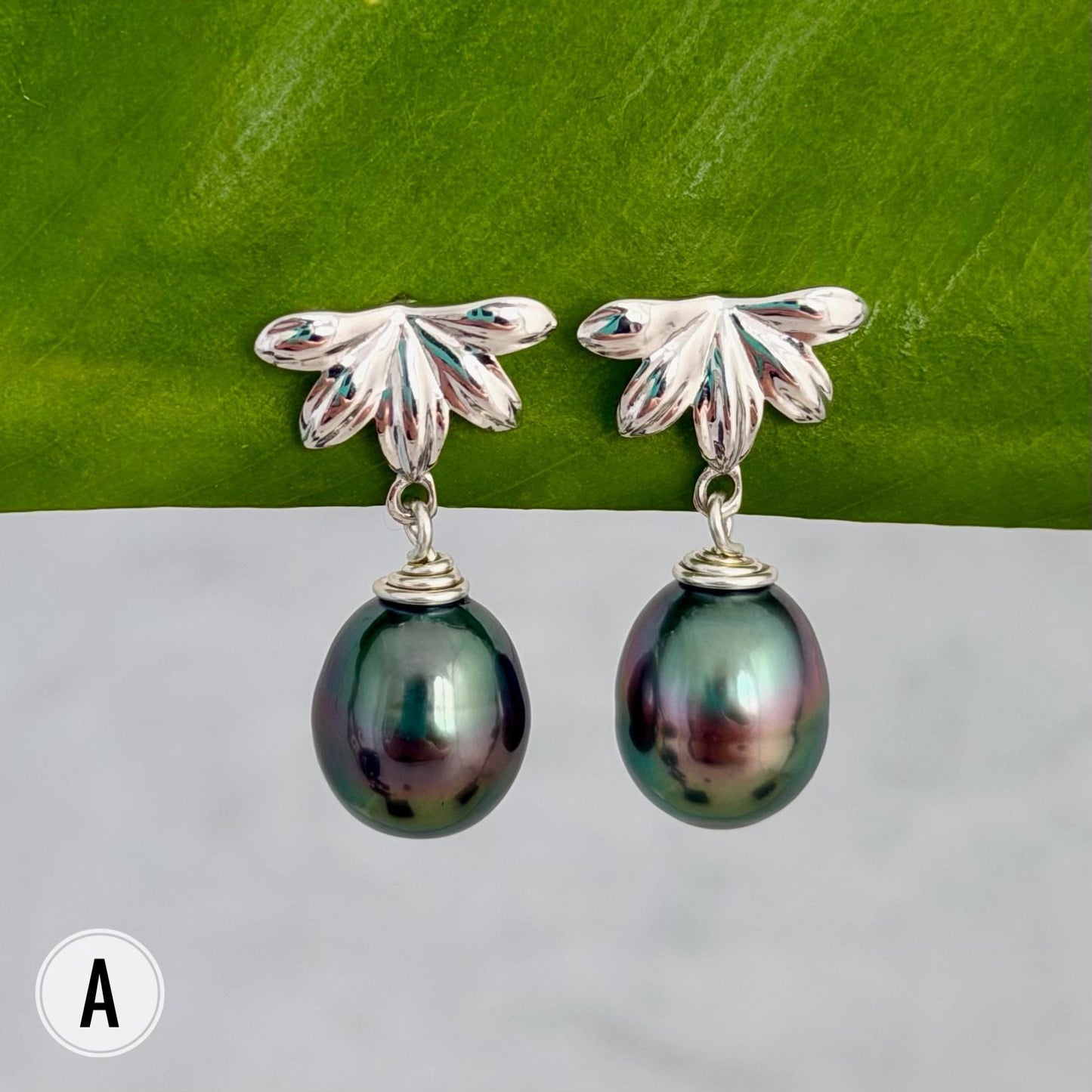 Naupaka Stud Earrings • Tahitian Pearl Drop Earrings • Hawaiian Jewelry in Sterling Silver