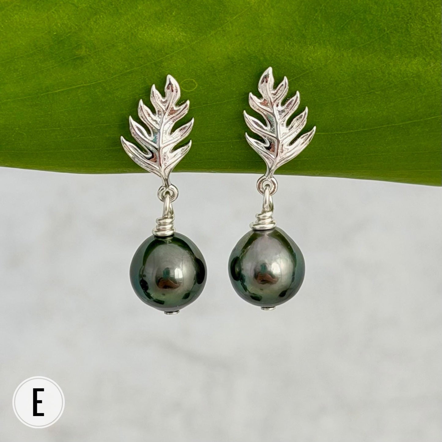 Ulu Leaf and Tahitian Pearl Stud Earrings — Sterling Silver jewelry