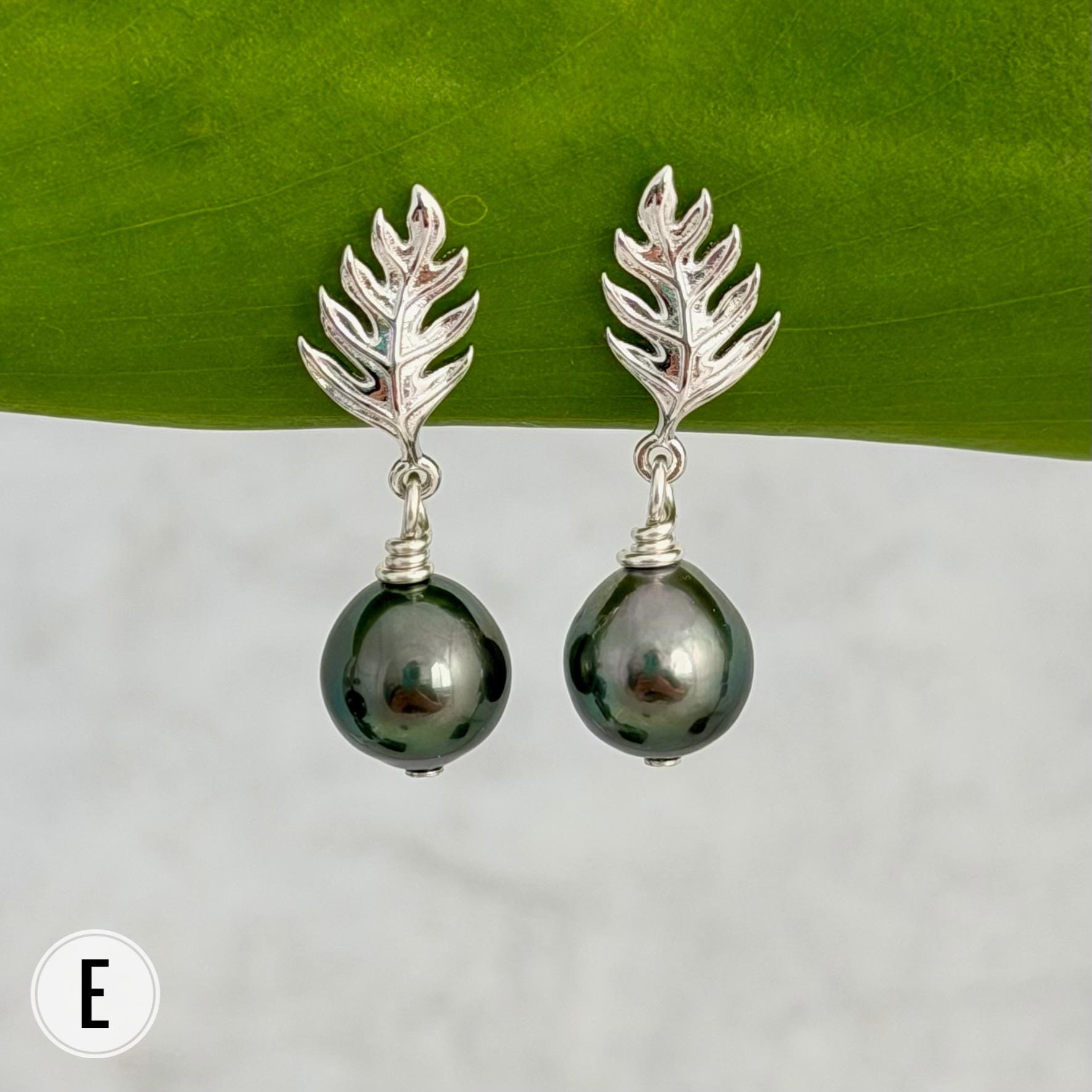 Ulu Leaf and Tahitian Pearl Stud Earrings — Sterling Silver jewelry