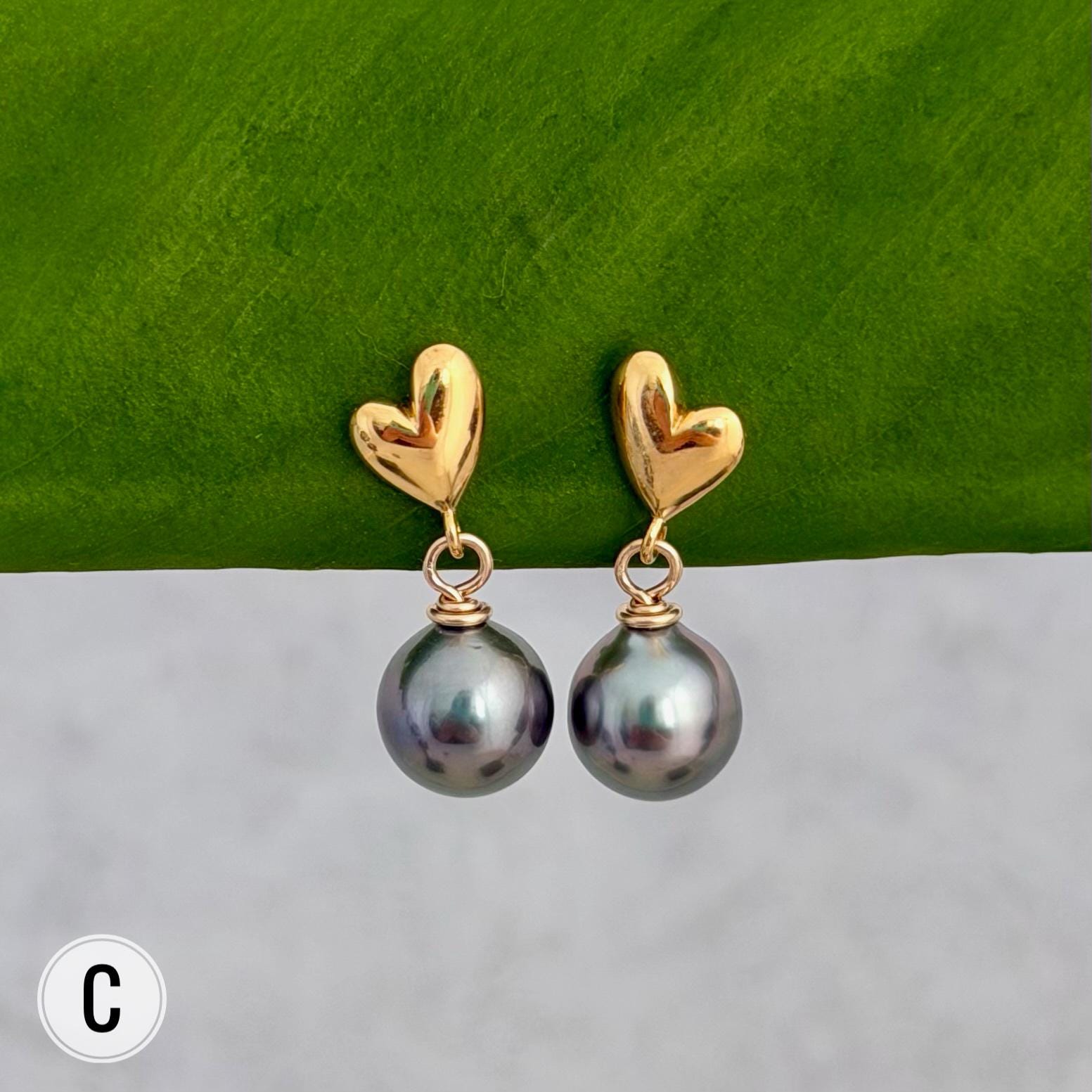 Heart Tahitian Pearl Earrings: Dainty Studs, Minimalist Gold jewelry