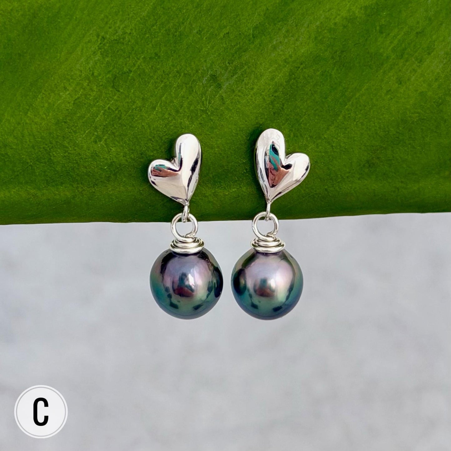 Heart Sterling Silver Tahitian Pearl Earrings: Dainty Studs, Minimalist