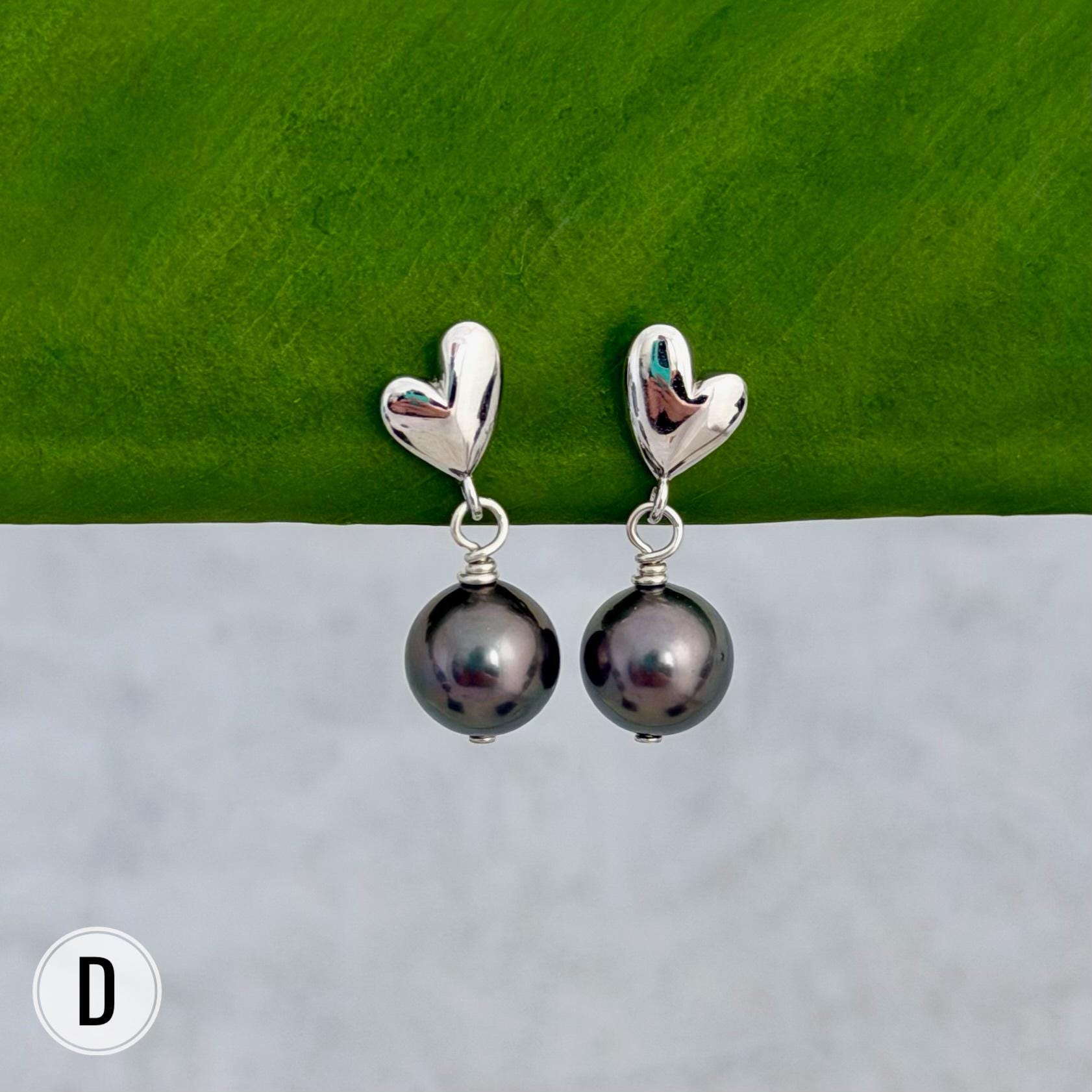 Heart Sterling Silver Tahitian Pearl Earrings: Dainty Studs, Minimalist