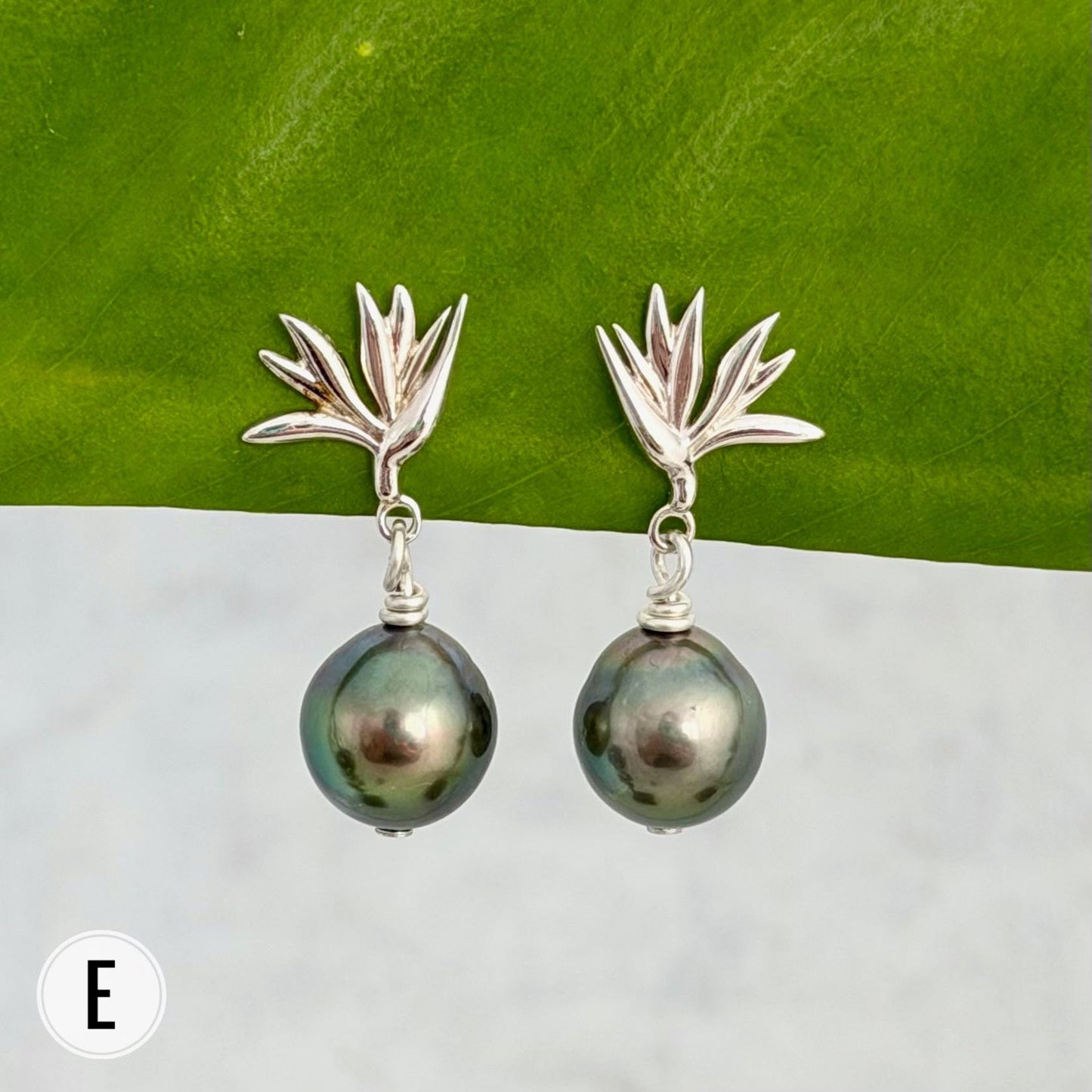 Tahitian Pearl Earrings • Bird of Paradise Studs • Hawaiian Jewelry Gift • Sterling silver